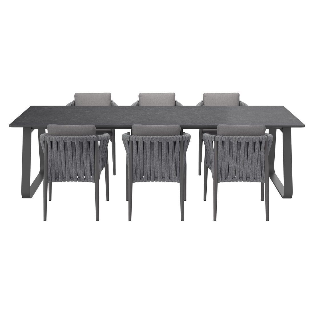 Montert Hagemøbelsett Lena 6 plasser aluminium og tau på terrasse