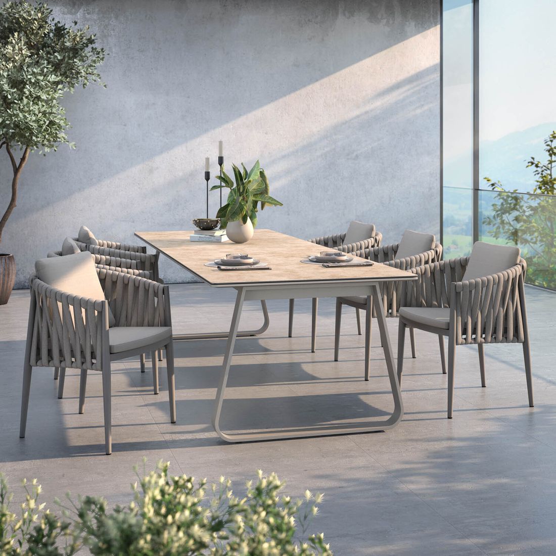 Hagemøbelsett Lena 6 plasser aluminium tau forfra