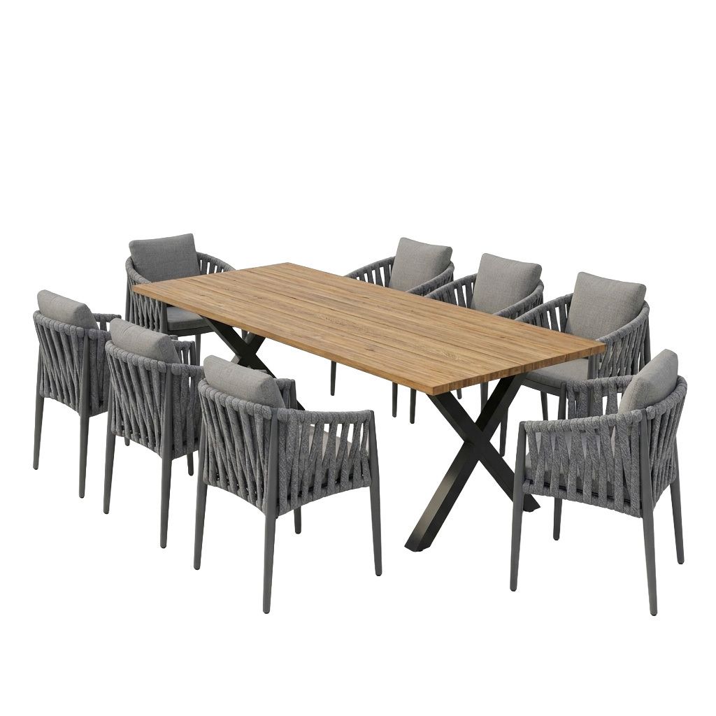 Hagemøbelsett Lena 8 plasser teak/aluminium bakside