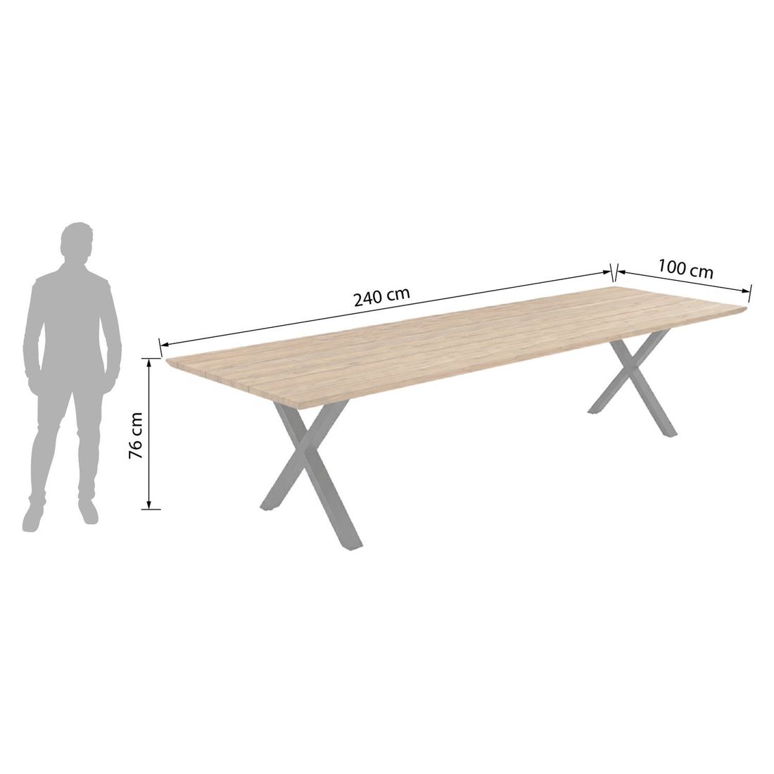 Hagemøbelsett Lena 8 plasser teak/aluminium nærbilde bordplate