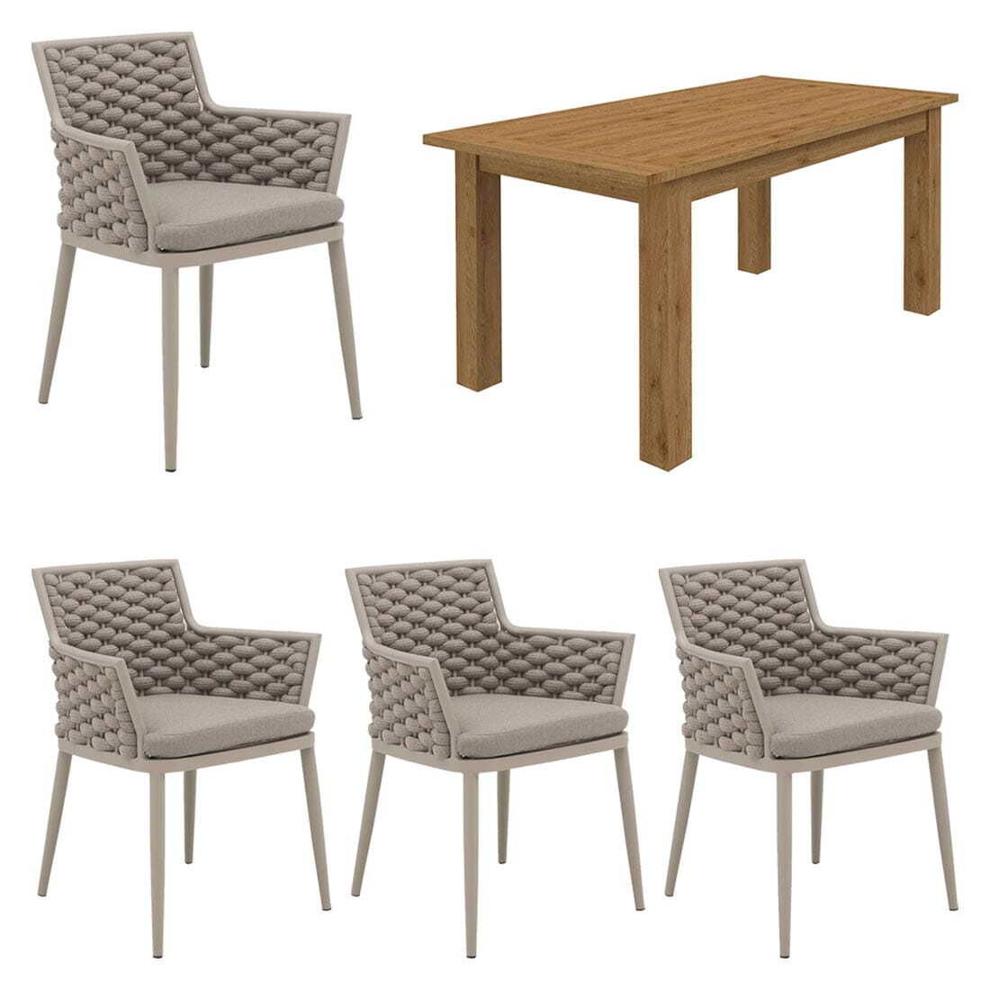 Hagemøbelsett Leon Oxford 4 plasser aluminium og tau bakside