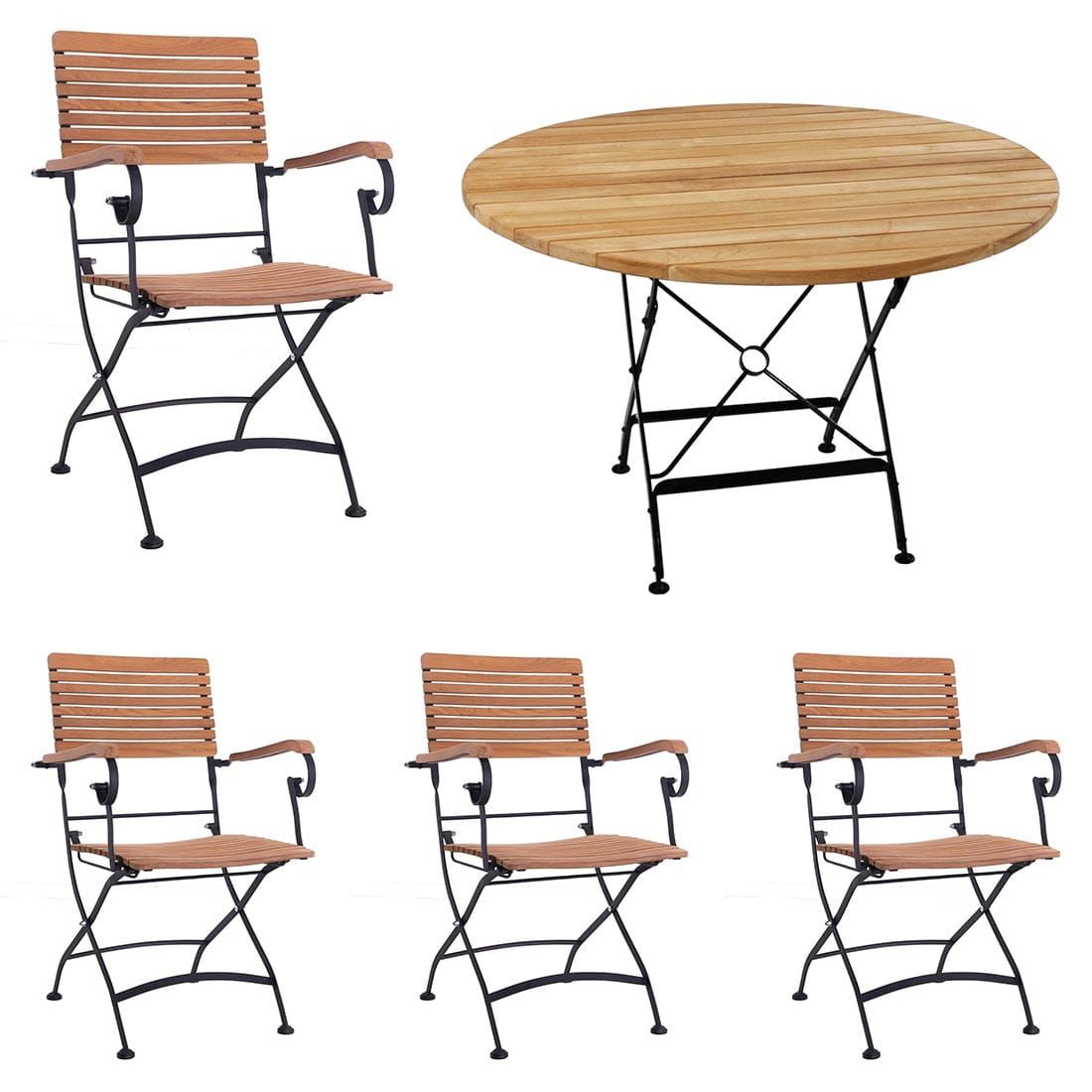 Hagemøbelsett Lindau 4 plasser stål teak sett front