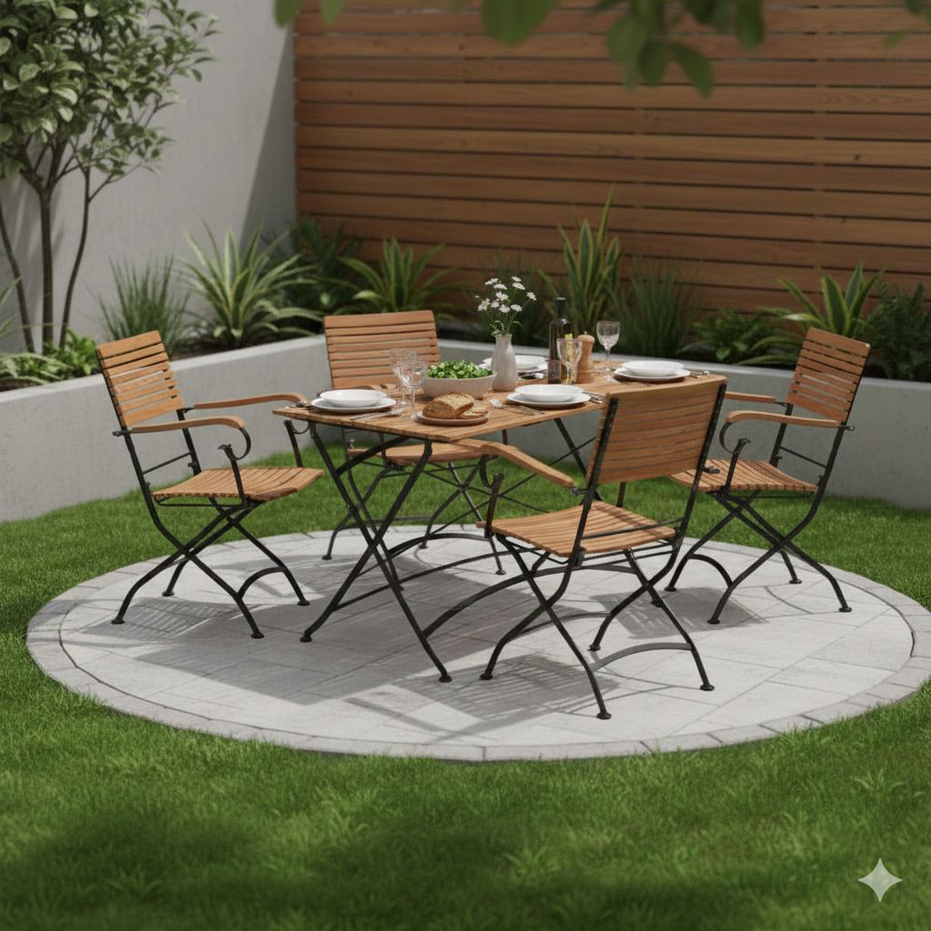Hagemøbelsett Lindau stål/teak 120x80cm 4 plasser forfra