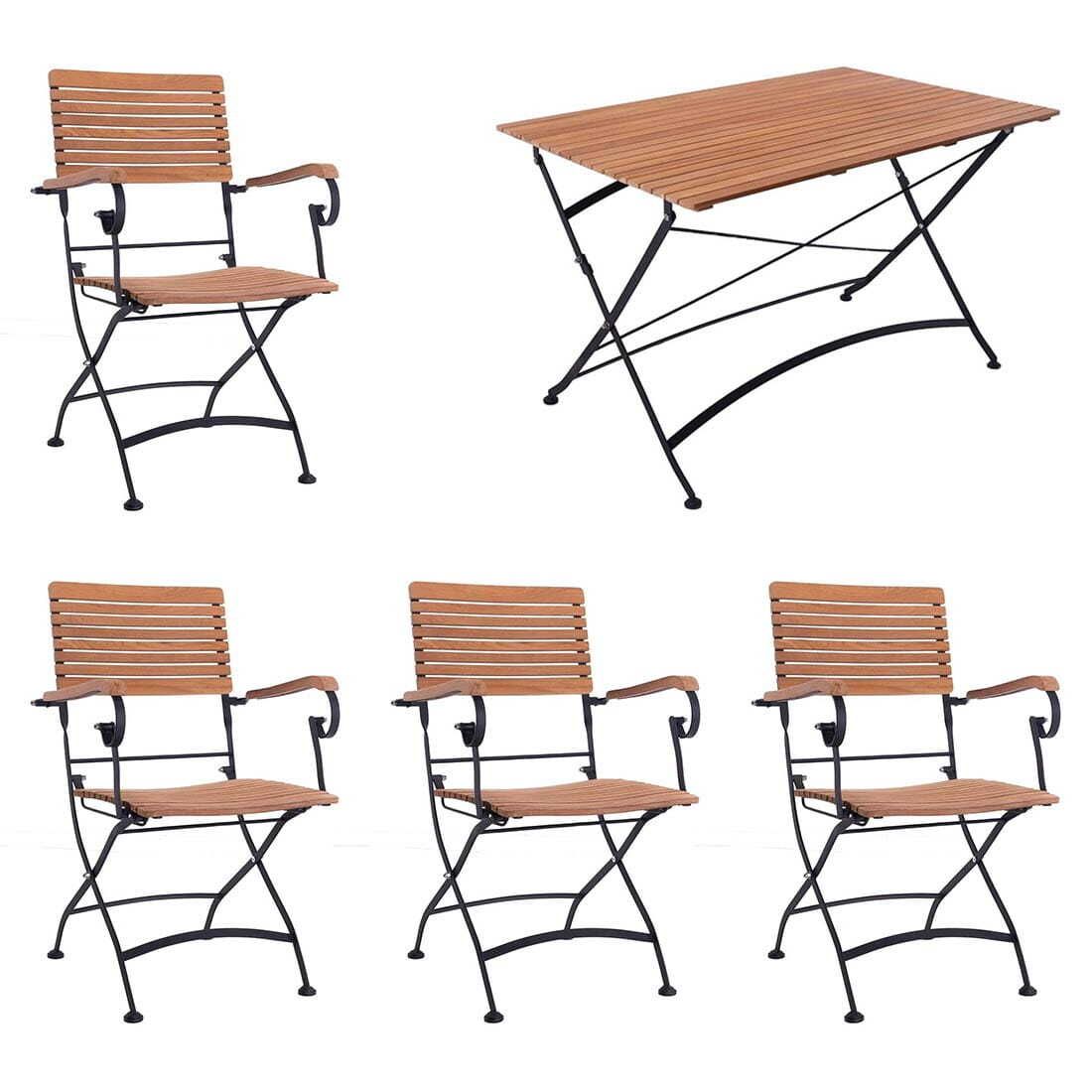 Hagemøbelsett Lindau stål/teak 120x80cm 4 plasser bakside