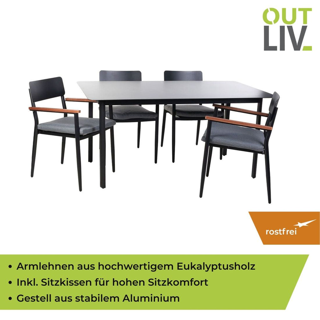 Hagemøbelsett Lorenzo 4 plasser aluminium 160x90 cm - OUTLIV.