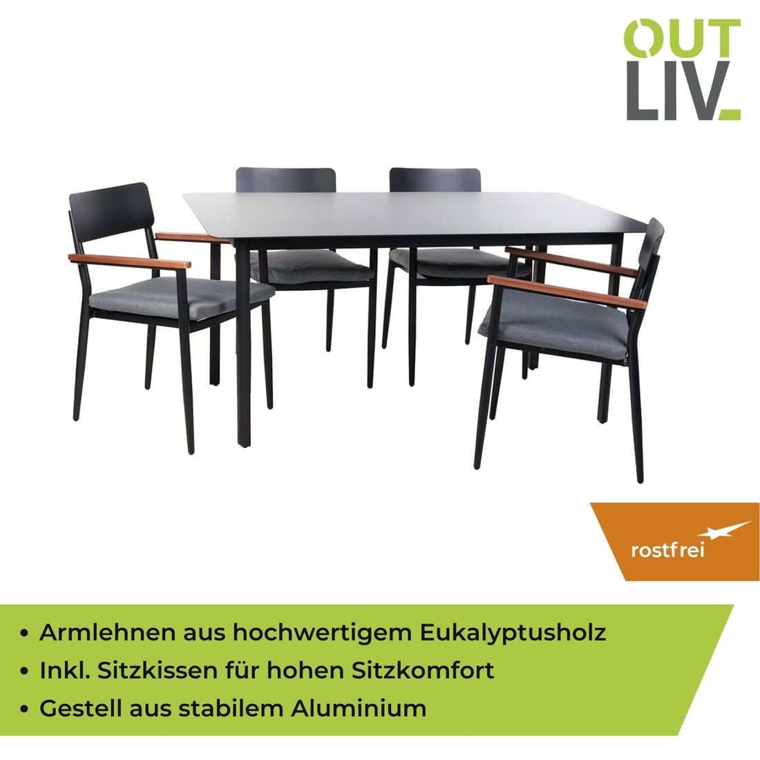Hagemøbelsett Lorenzo 4 plasser aluminium 160x90 cm - OUTLIV.