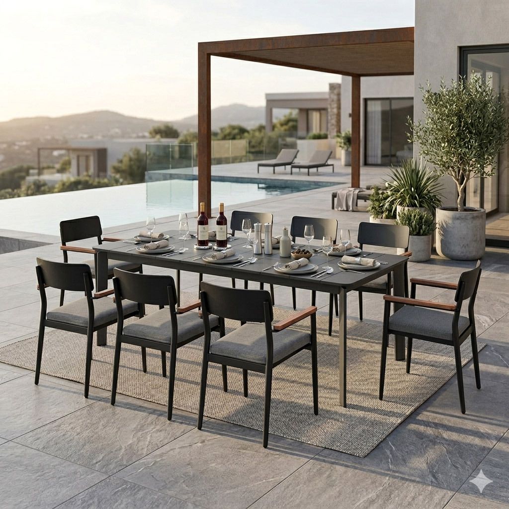 Hagemøbelsett Lorenzo XL 8 plasser 220x100 cm aluminium forfra