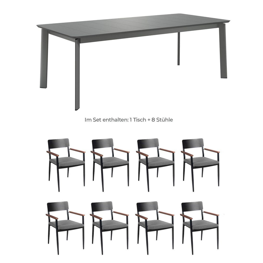 Hagemøbelsett Lorenzo XL 8 plasser aluminium detalj av bordplate