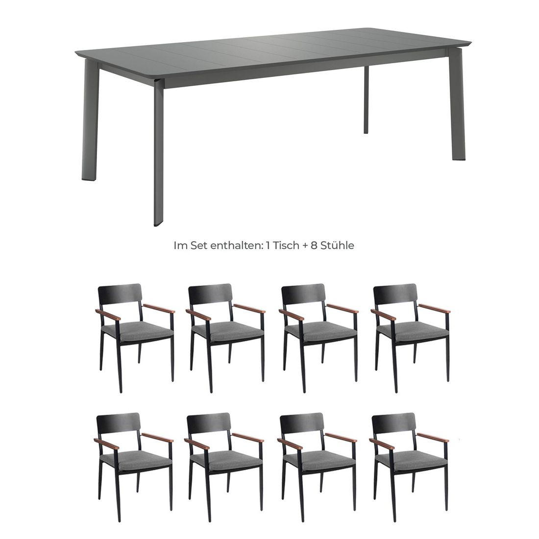 Hagemøbelsett Lorenzo XL 8 plasser aluminium detalj av bordplate