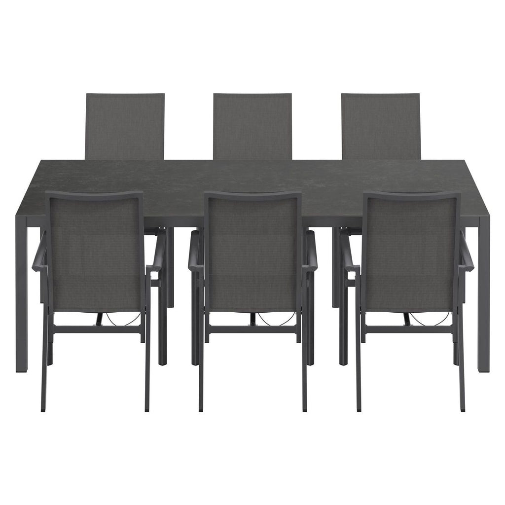 Nærbilde av stol i Hagemøbelsett Lucca 6 plasser aluminium/keramikk