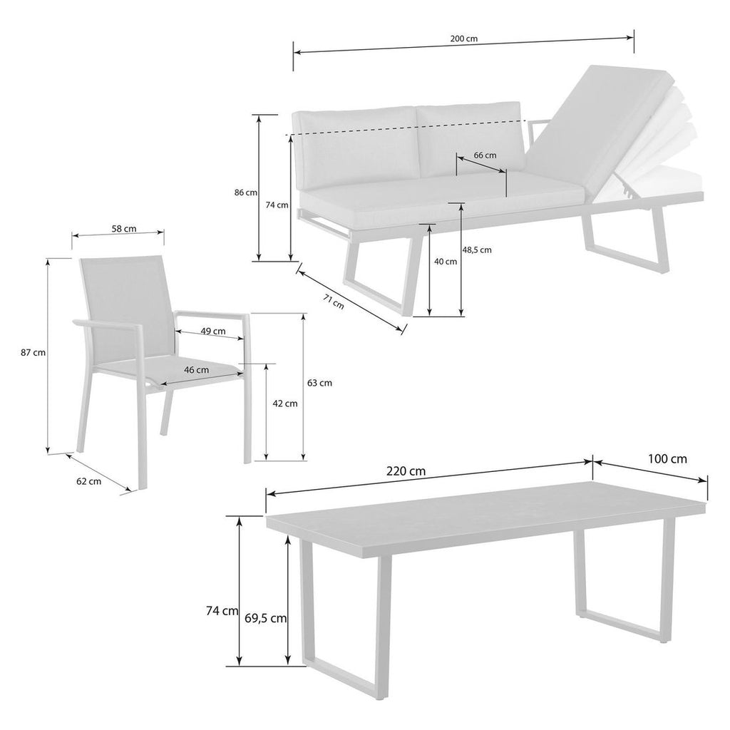 Hagemøbelsett Lucca 6 plasser aluminium detalj av bordplate