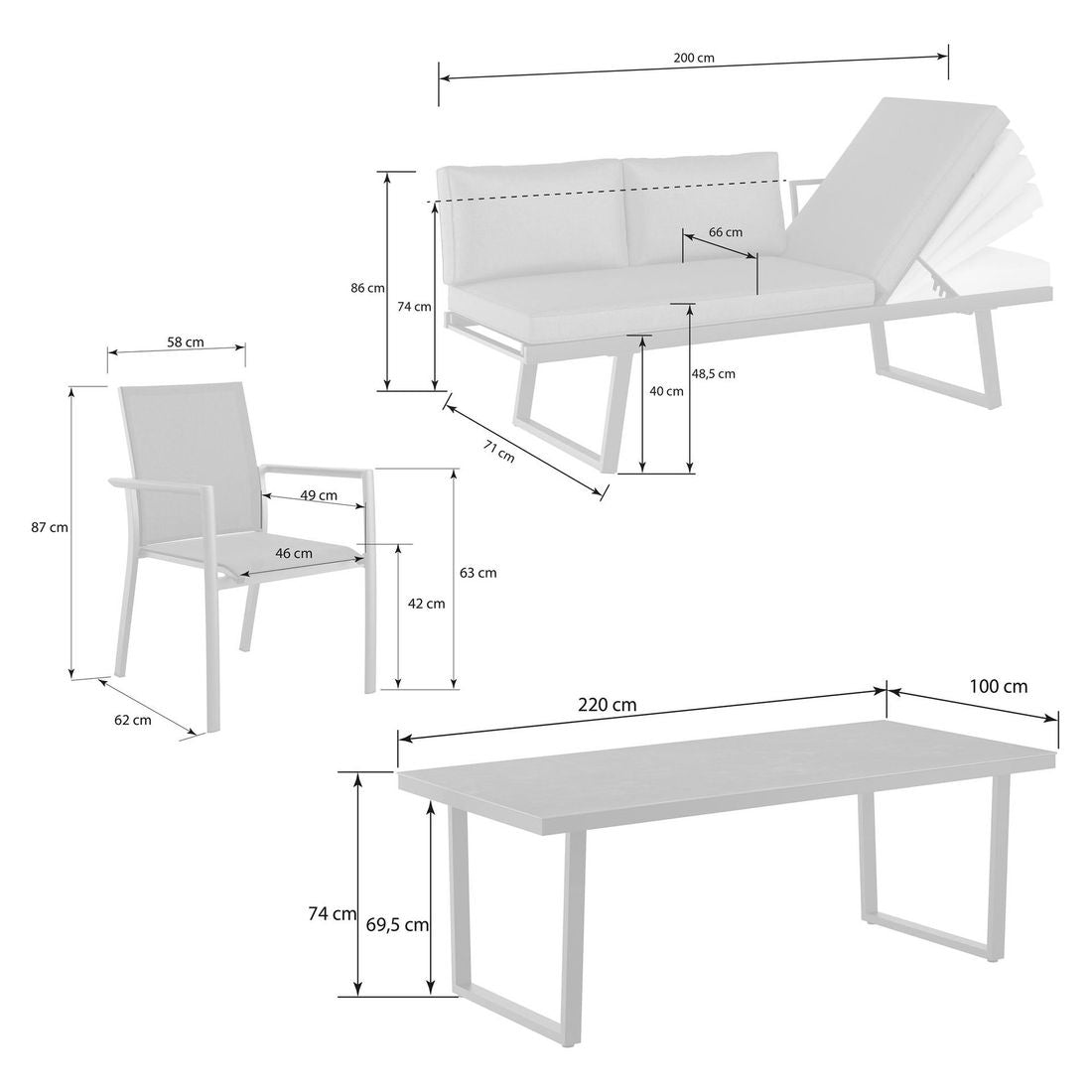 Hagemøbelsett Lucca 6 plasser aluminium detalj av bordplate