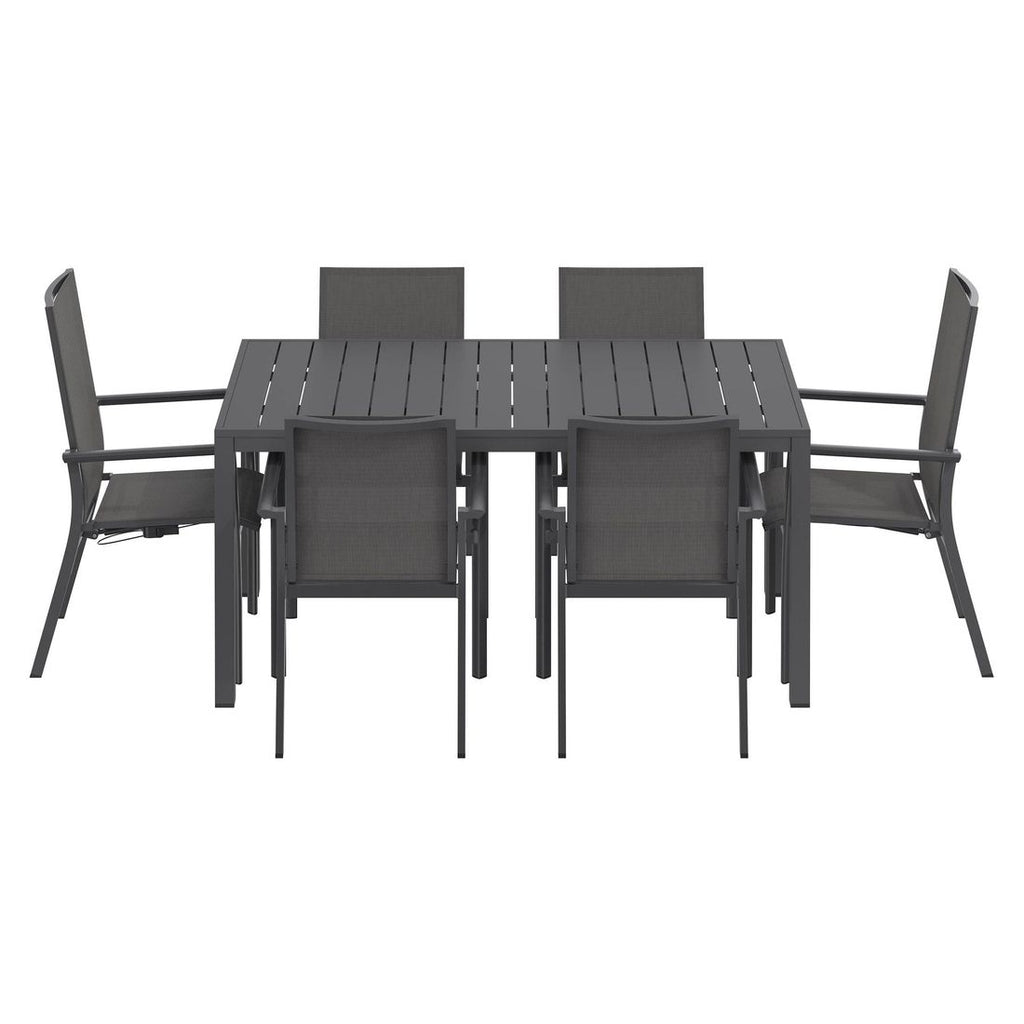 Hagemøbelsett Lucca 6 plasser aluminium textilen 155x90 cm montert i hage