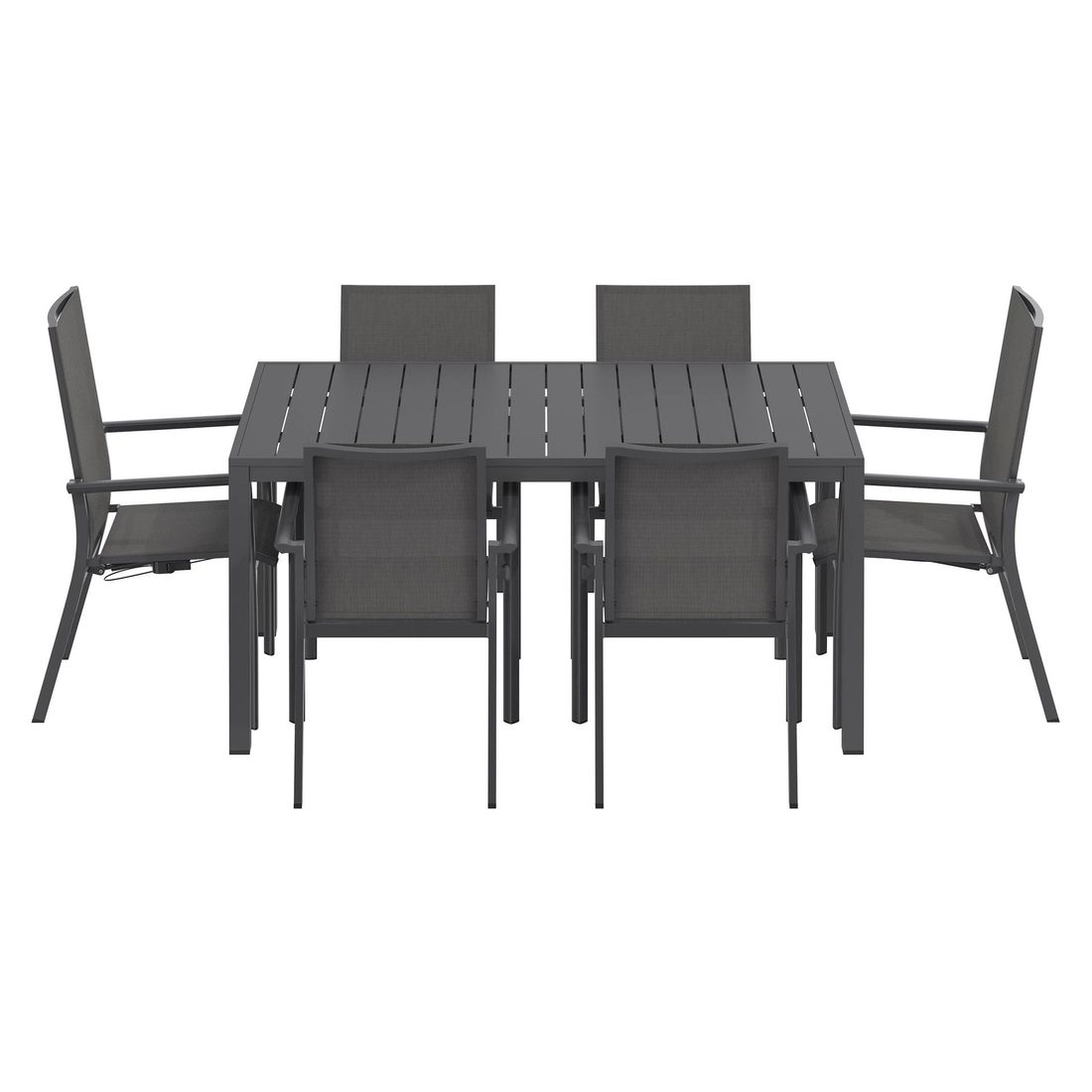 Hagemøbelsett Lucca 6 plasser aluminium textilen 155x90 cm montert i hage