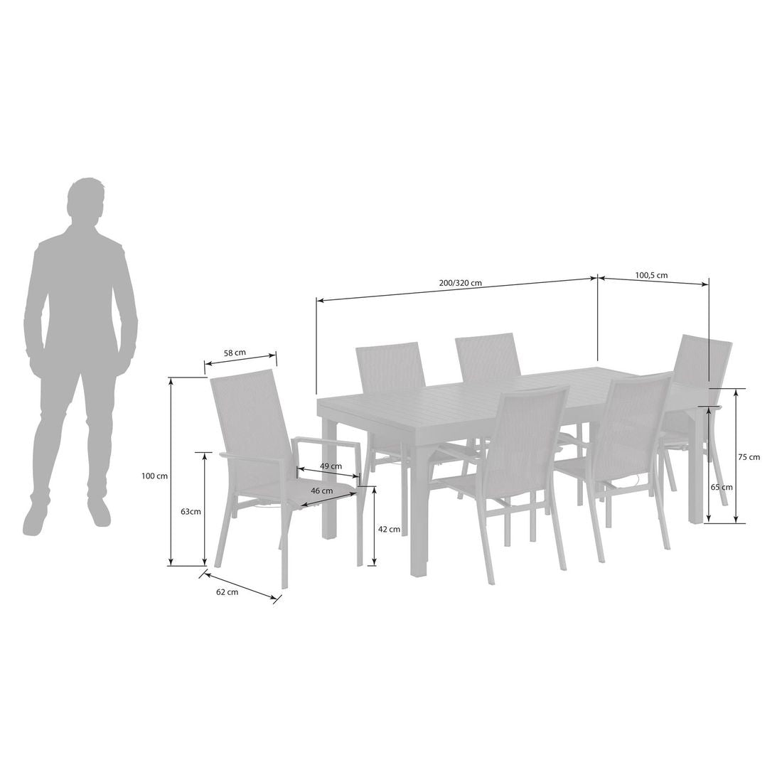 Detalj av aluminiumramme på Hagemøbelsett Lucca 6 plasser, uttrekkbart 200/320 cm - OUTLIV