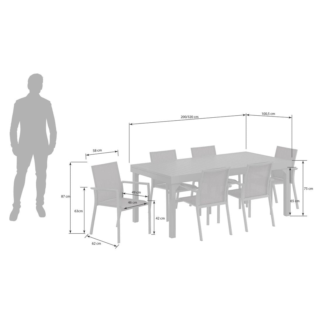Hagemøbelsett Lucca uttrekkbart aluminium detalj av bordplate