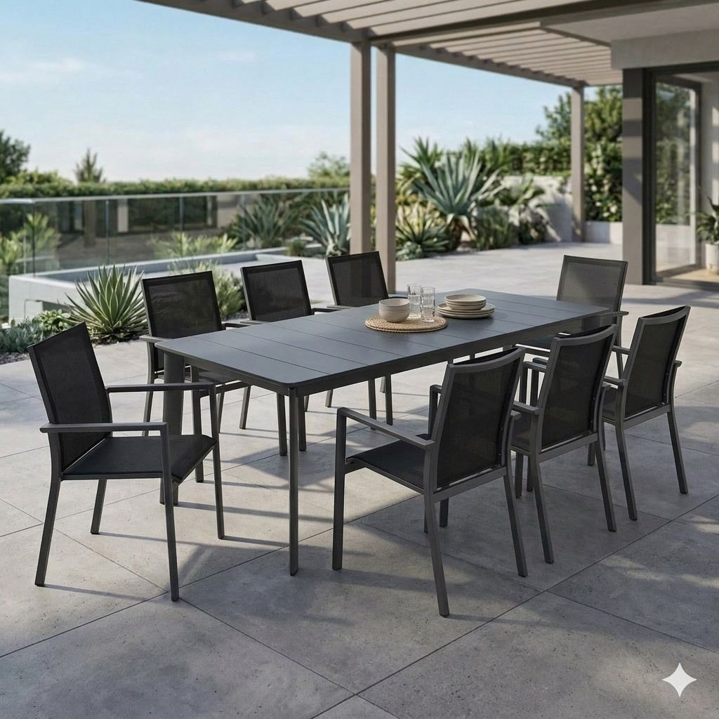 Hagemøbelsett Lucca XL 8 plasser aluminium 220x100 cm - OUTLIV forfra