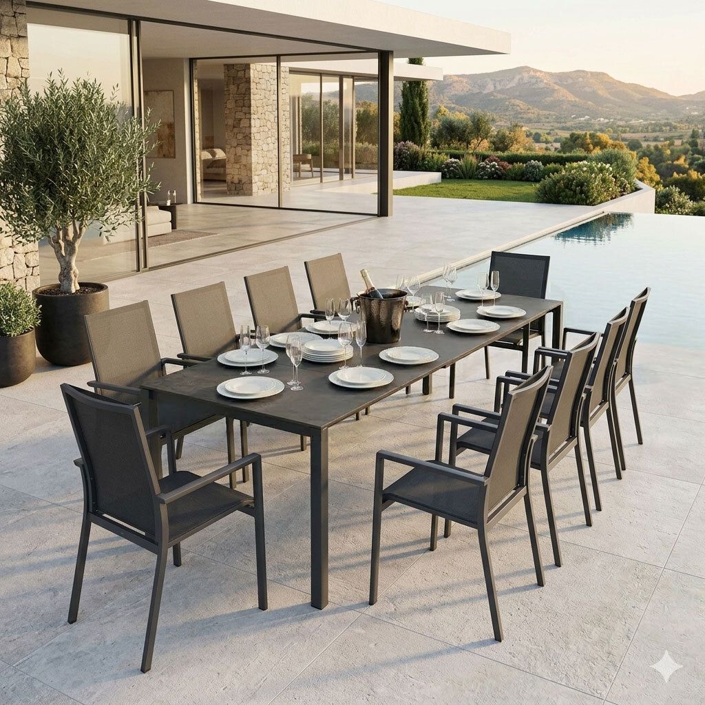 Hagemøbelsett Lucca XXL 10 plasser aluminium forfra