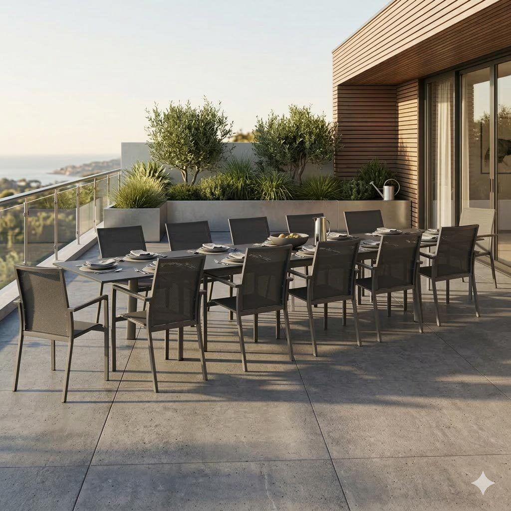 Hagemøbelsett Lucca XXL 12 plasser aluminium forfra