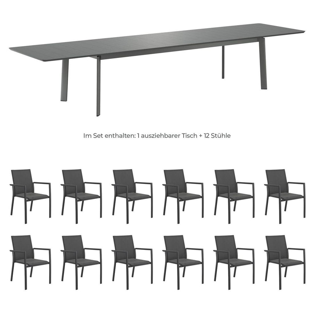 Hagemøbelsett Lucca XXL 12 plasser aluminium detalj av bordplate