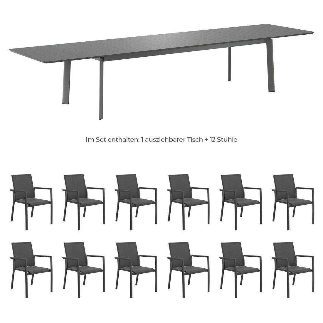 Hagemøbelsett Lucca XXL 12 plasser aluminium detalj av bordplate