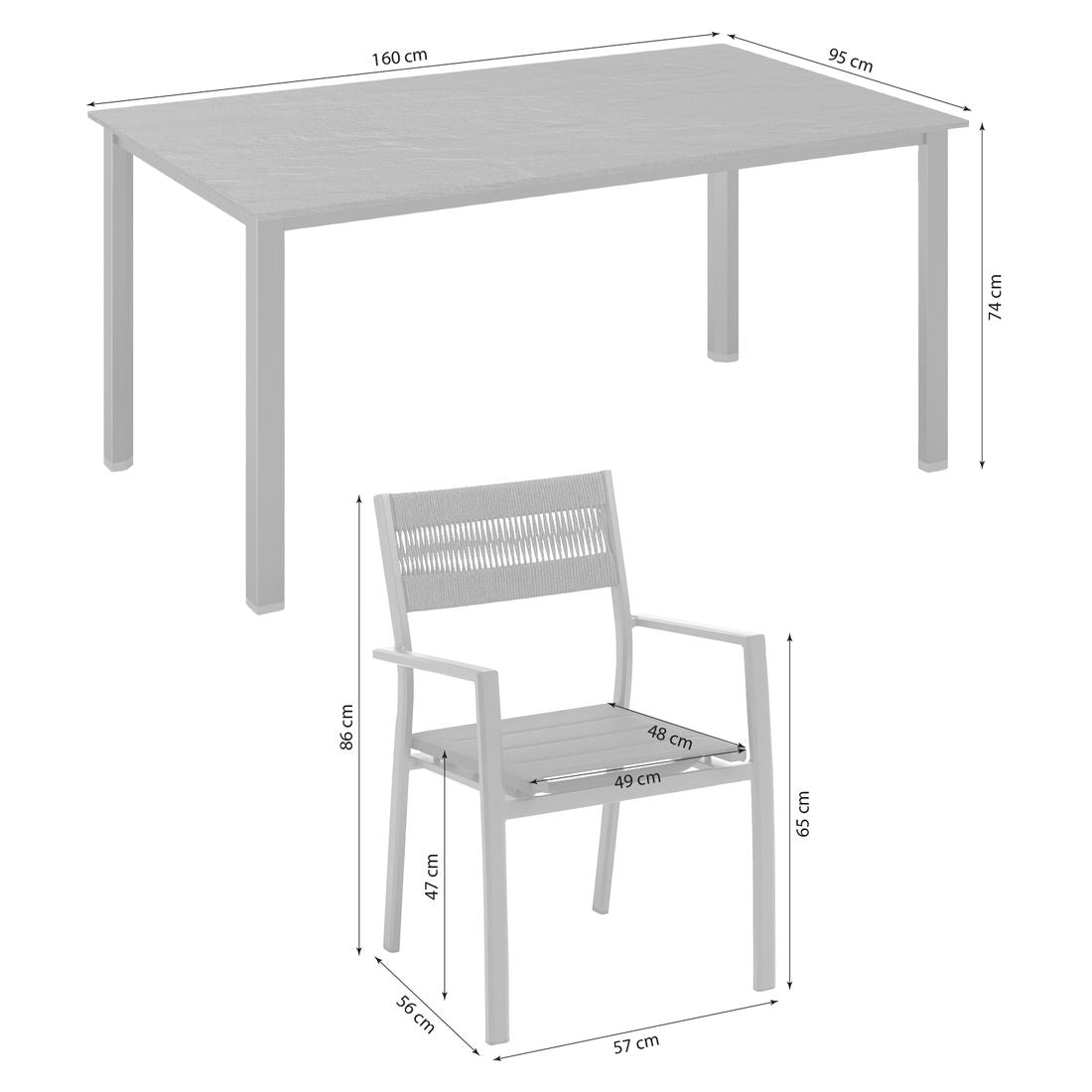 Hagemøbelsett Lugano 4 plasser aluminium detalj av fletting
