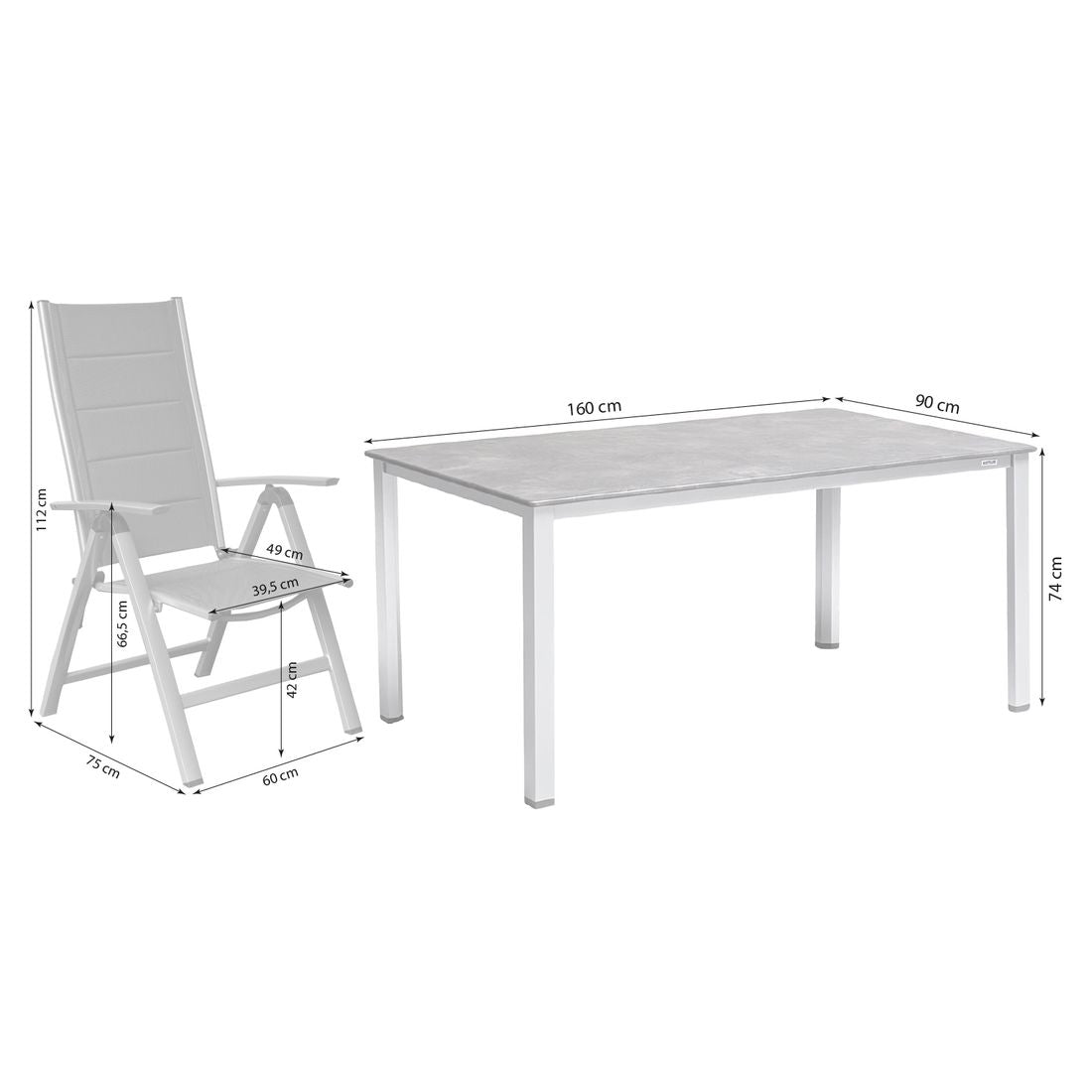 Hagemøbelsett Melbourne 4 plasser aluminium bakside