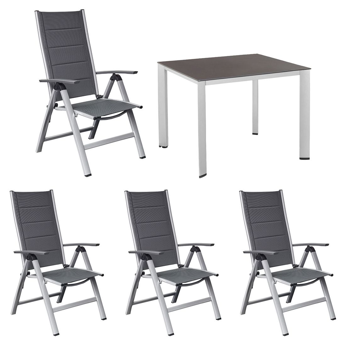 Hagemøbelsett Melbourne 4 plasser aluminium sett forfra