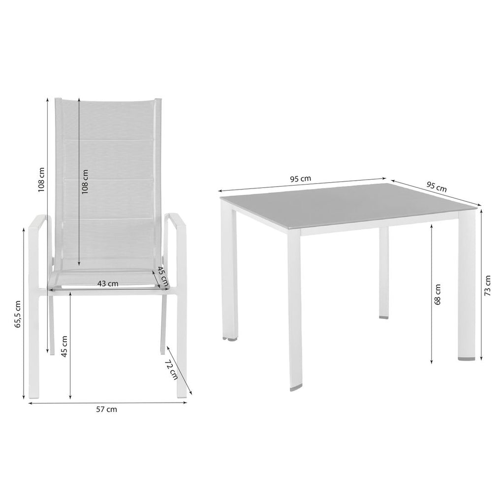 Hagemøbelsett Melbourne 4 plasser aluminium bakside