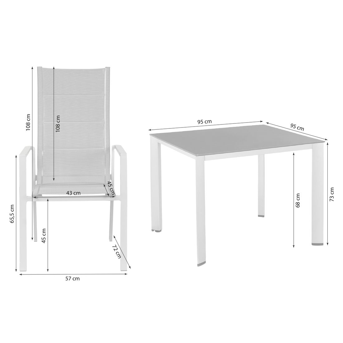 Hagemøbelsett Melbourne 4 plasser aluminium bakside