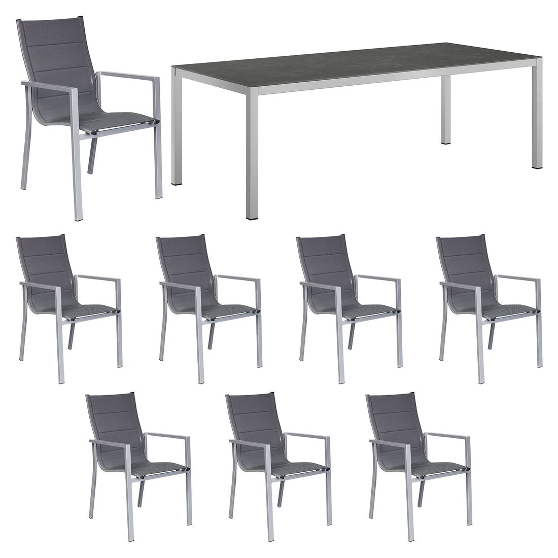 Hagemøbelsett Melbourne 8 plasser aluminium/keramikk forfra
