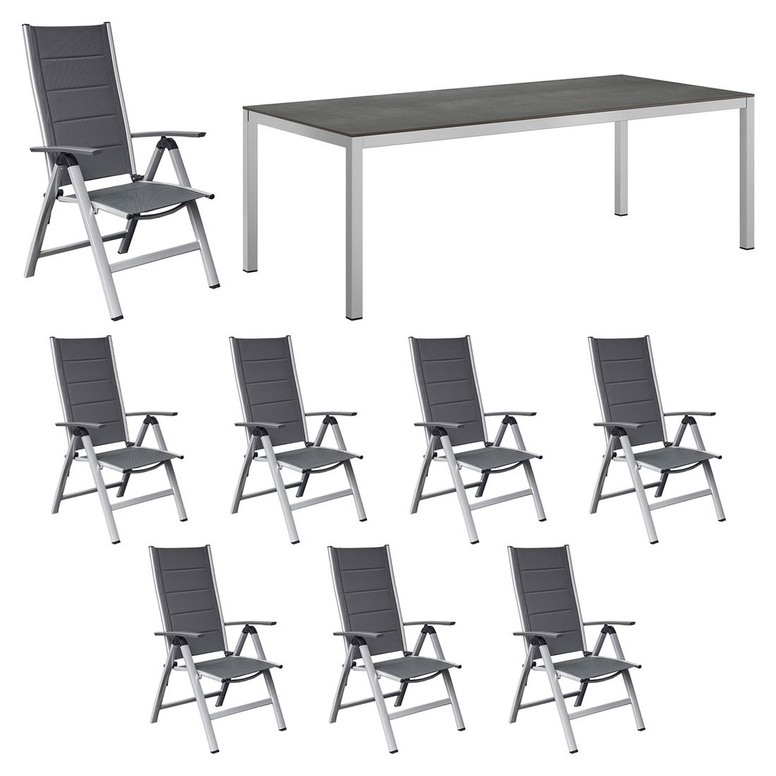 Hagemøbelsett Melbourne XL 8 plasser aluminium HPL 220x100 cm - OUTLIV forfra