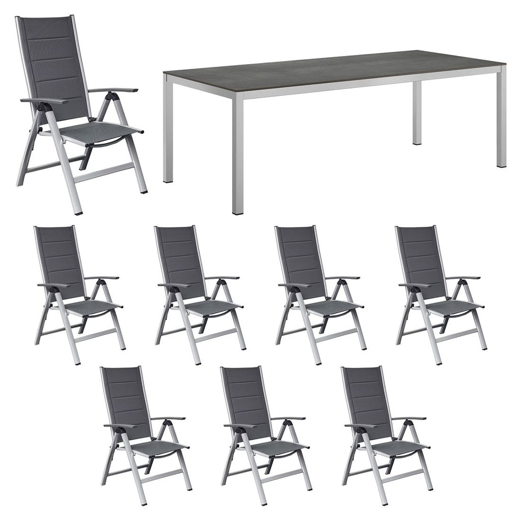 Hagemøbelsett Melbourne XL 8 plasser aluminium HPL 220x100 cm - OUTLIV forfra