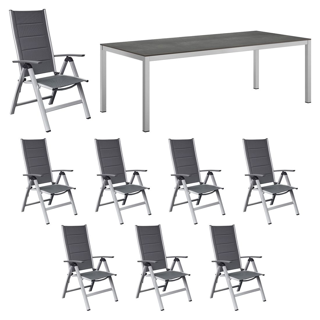 Hagemøbelsett Melbourne XL 8 plasser aluminium HPL 220x100 cm - OUTLIV forfra