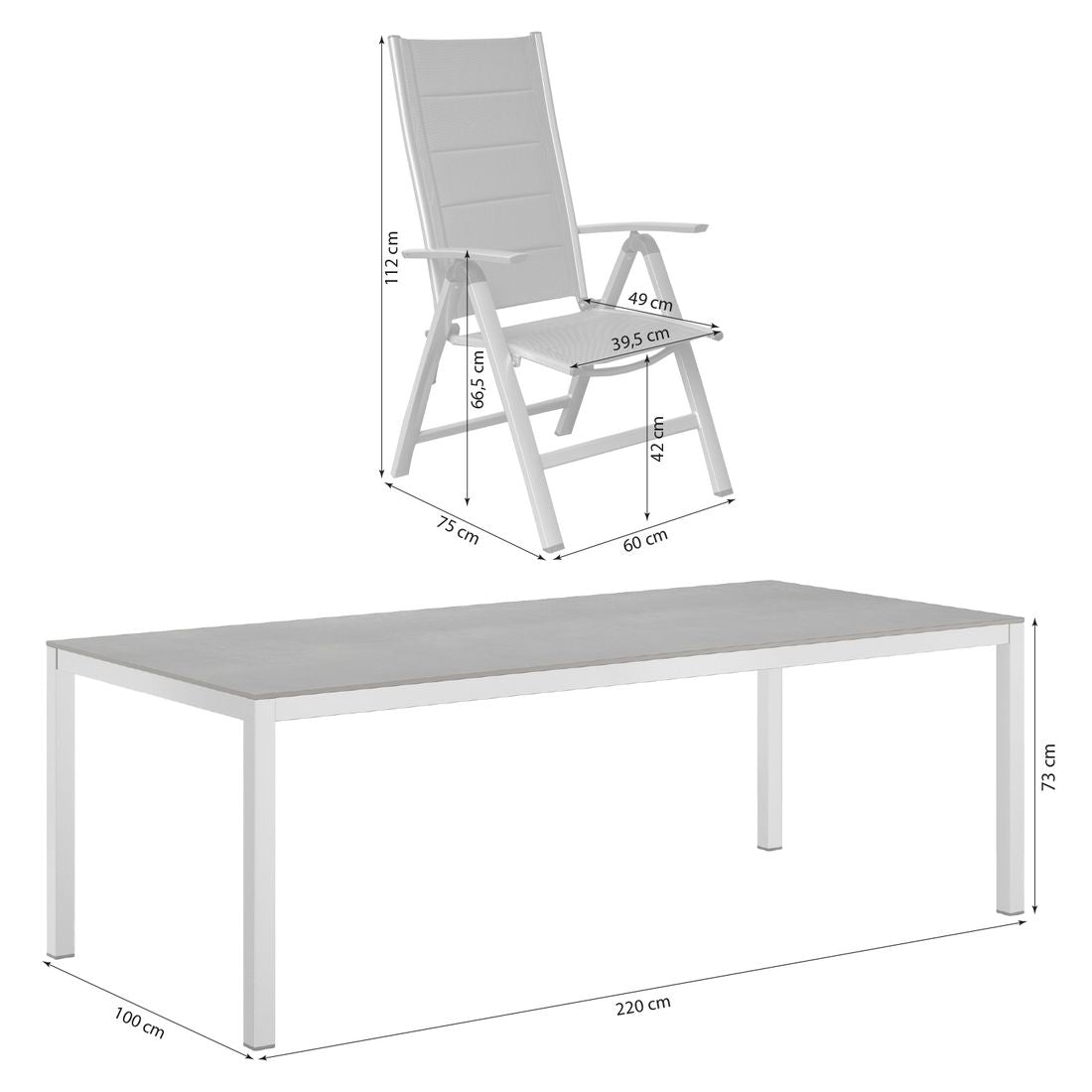Hagemøbelsett Melbourne XL 8 plasser aluminium HPL 220x100 cm - OUTLIV bakside