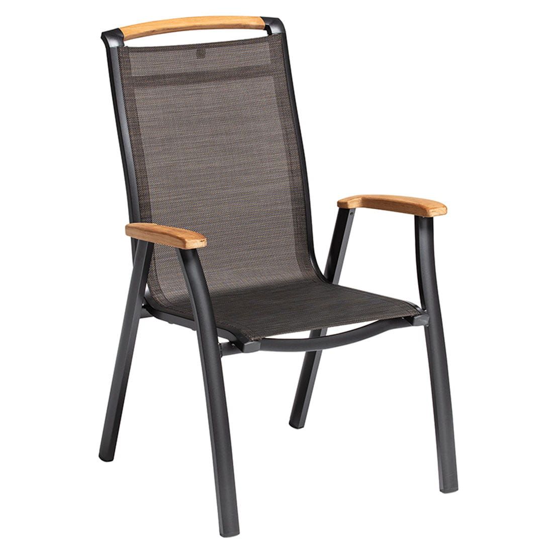 Nærbilde av tekstilen på stol i Hagemøbelsett Memphis 4 plasser 160x95cm aluminium teak
