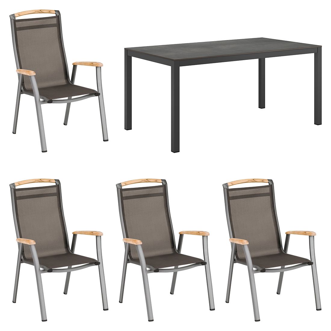 Hagemøbelsett Memphis 4 plasser aluminium teak HPL bakside