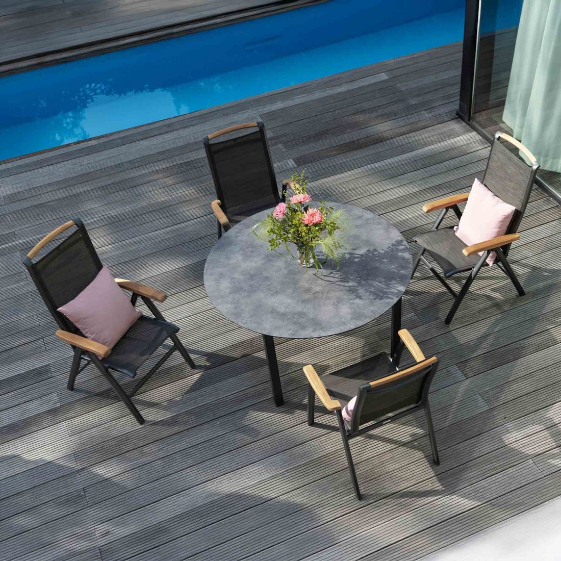Hagemøbelsett Memphis 4 plasser aluminium ryggstøtte justering