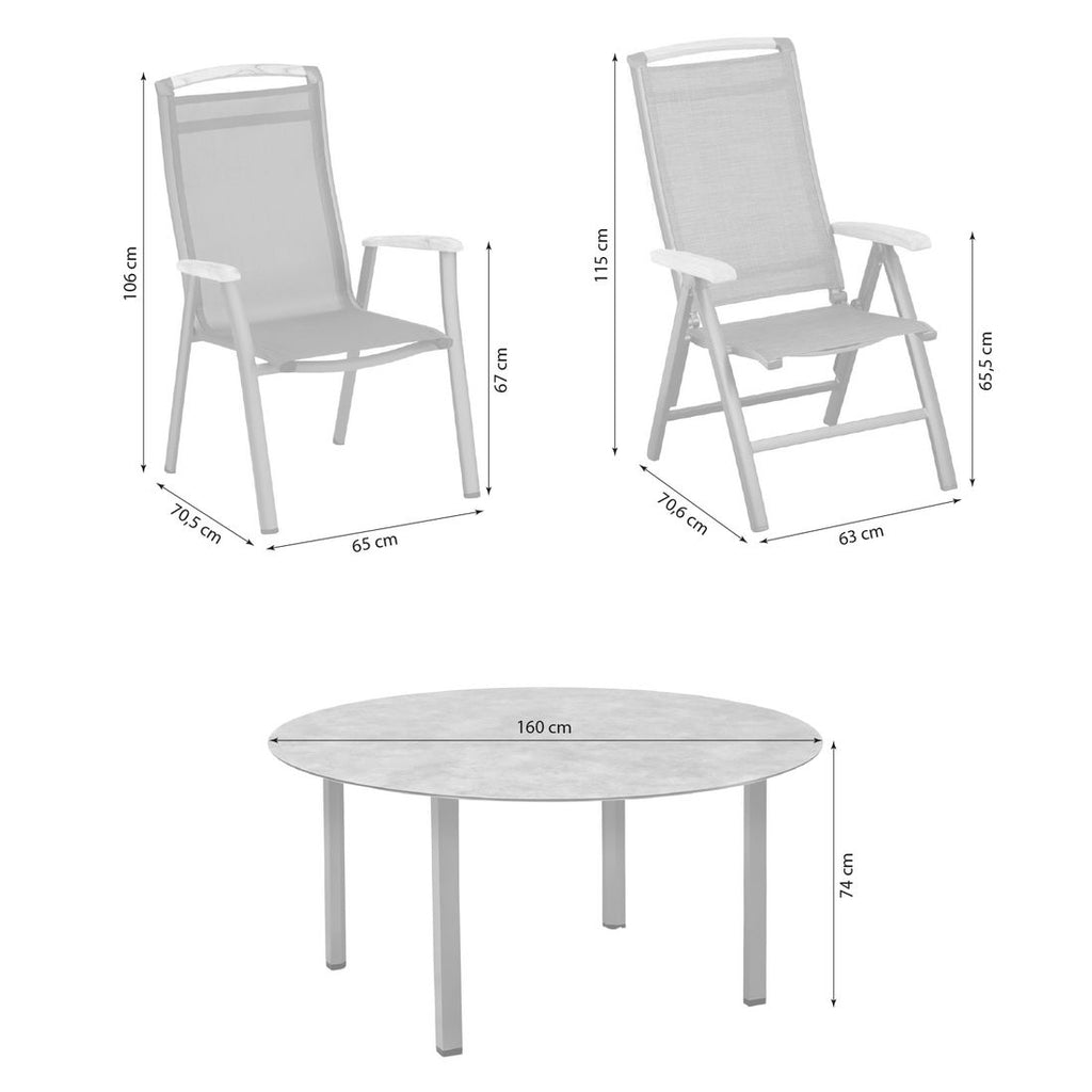 Hagemøbelsett Memphis 4 plasser aluminium sammenleggbare stoler