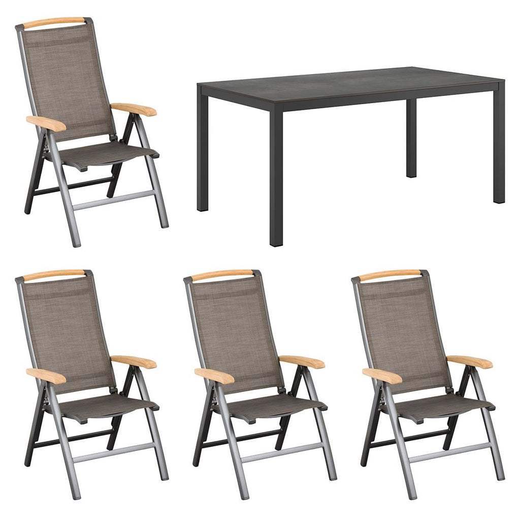 Hagemøbelsett Memphis 4 plasser, klappstol teak HPL detalj av bordplate
