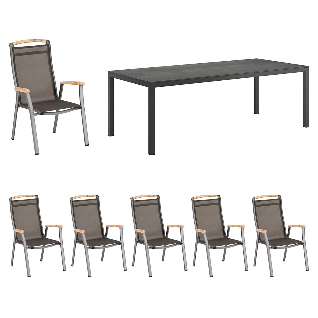 Hagemøbelsett Memphis 6 plasser aluminium HPL bakside