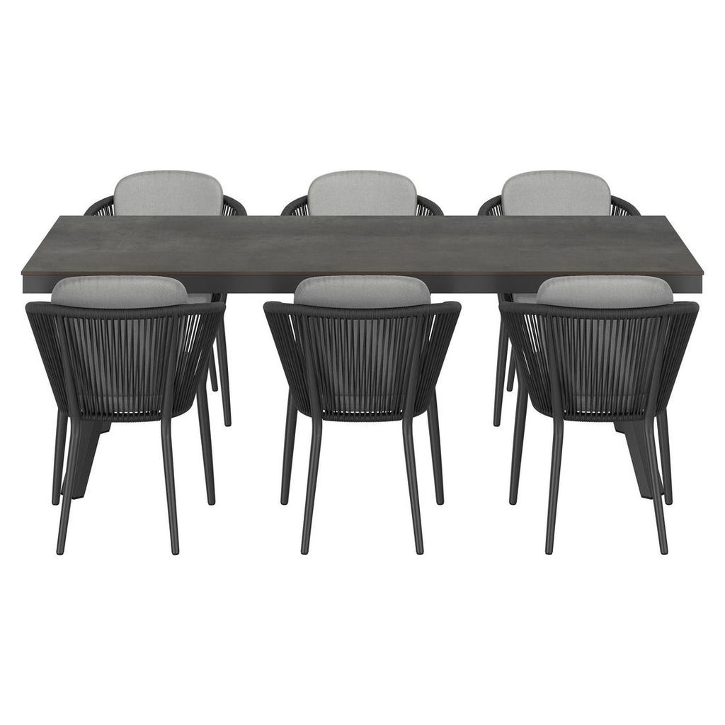 Hagemøbelsett Monet 6 plasser aluminium HPL montert på terrasse