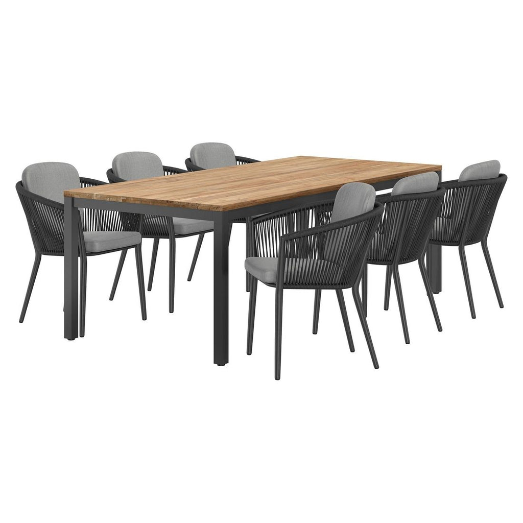 Hagemøbelsett Monet 6 plasser teak og aluminium 220x100cm bakside