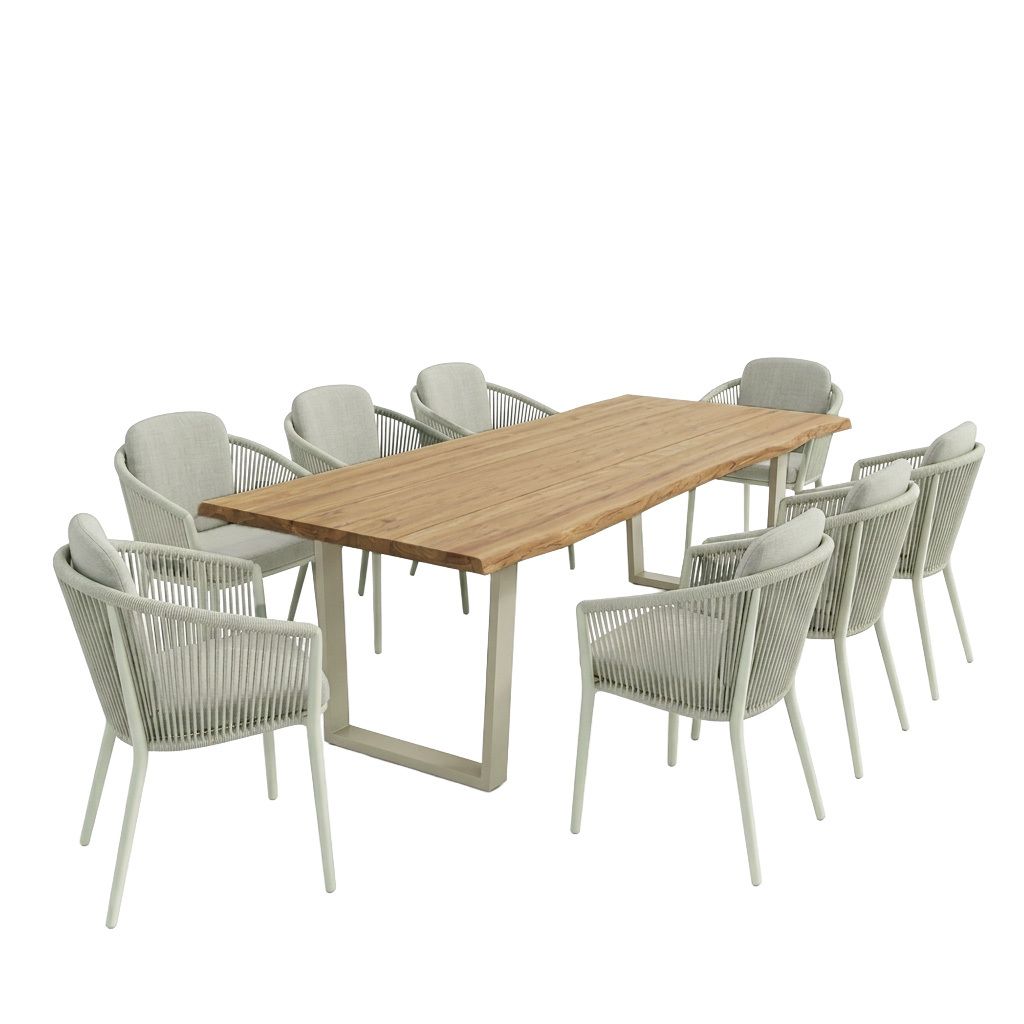 Hagemøbelsett Monet 8 plasser aluminium og teak bakside