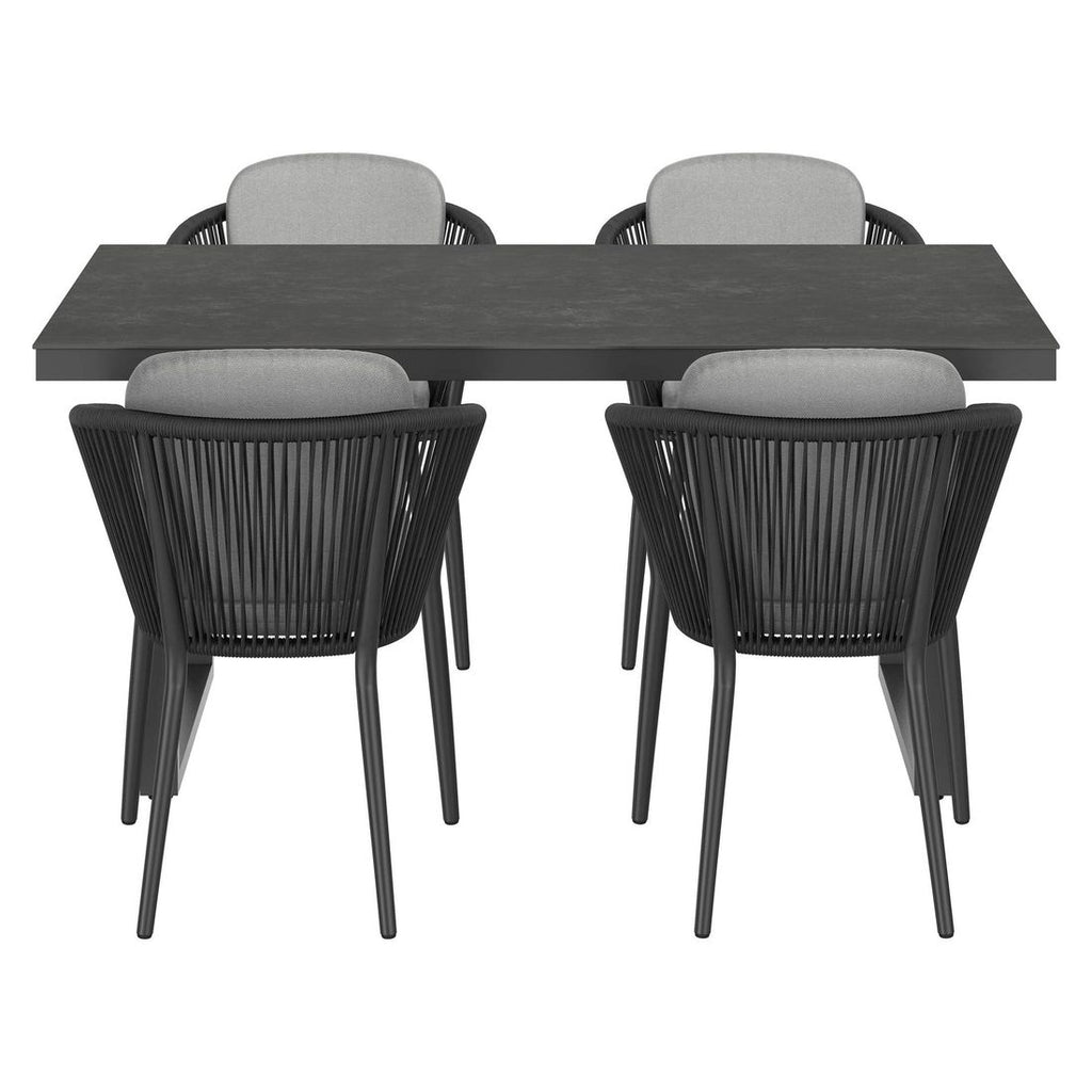 Montert Hagemøbelsett Monet aluminium med tau og keramikk på terrasse