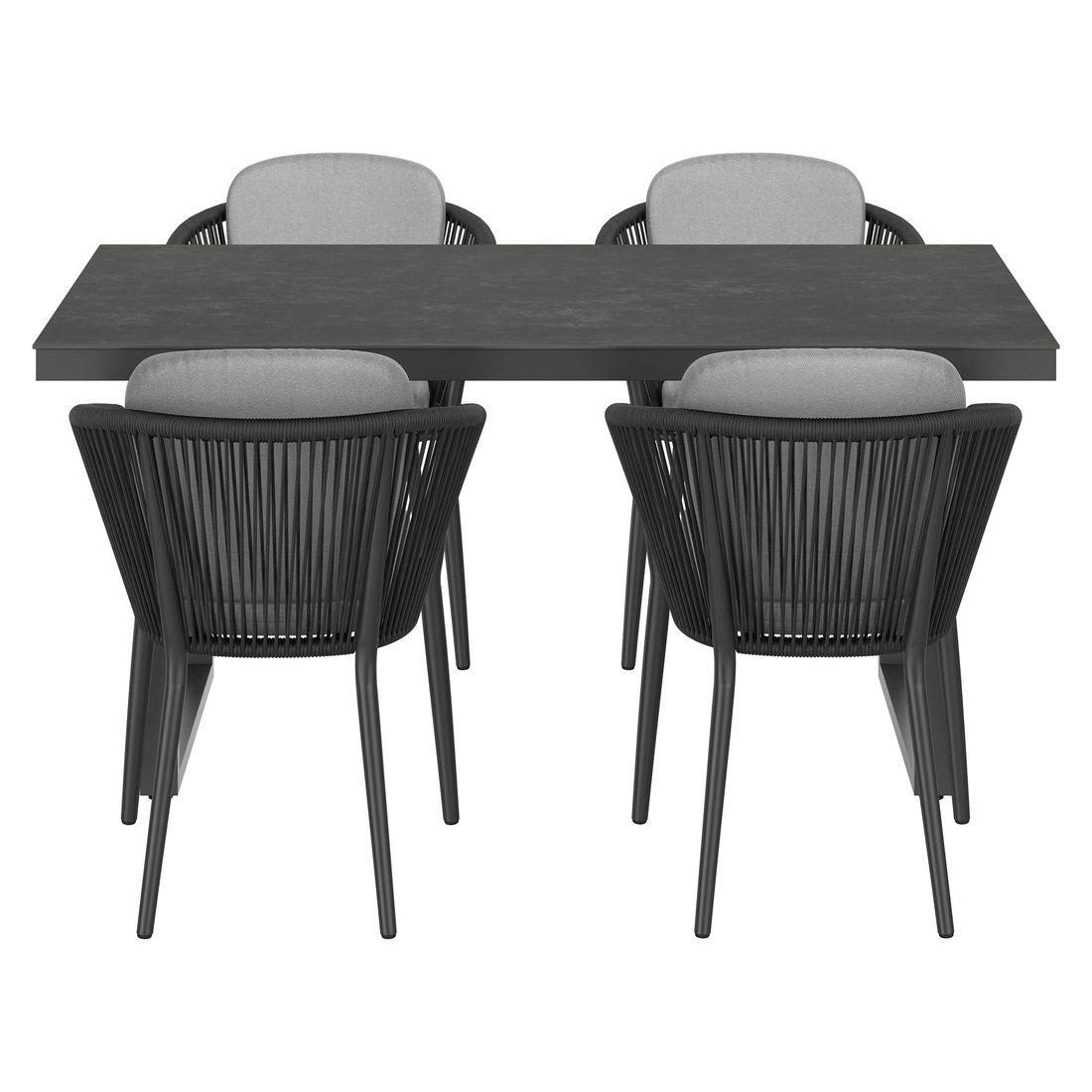 Montert Hagemøbelsett Monet aluminium med tau og keramikk på terrasse