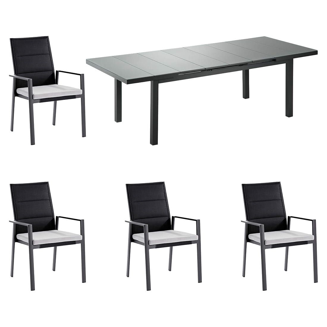 Hagemøbelsett Nancer 4 plasser aluminium forfra