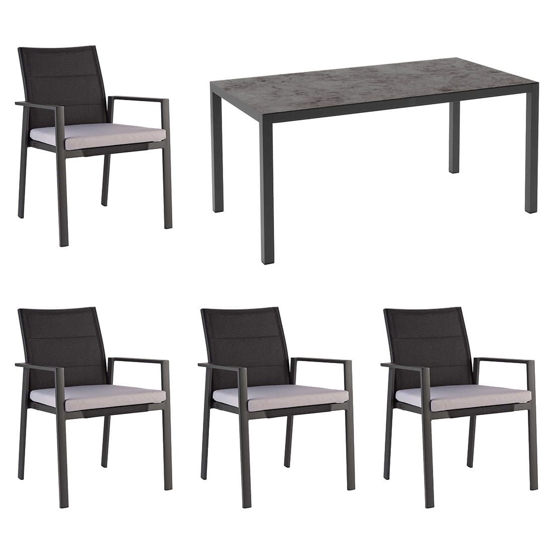 Hagemøbelsett Nancer 4 plasser aluminium forfra