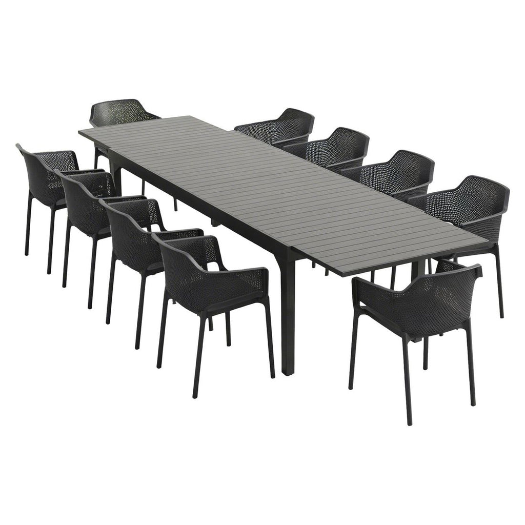 Hagemøbelsett Net 10 plasser aluminium bakside