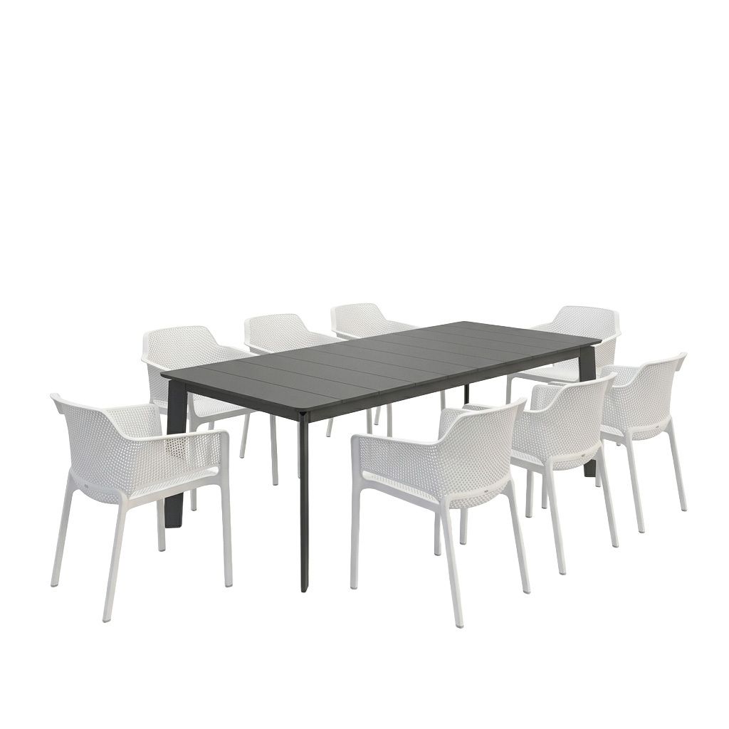 Hagemøbelsett Net XL 8 plasser 220x100 cm aluminium/plast bakside
